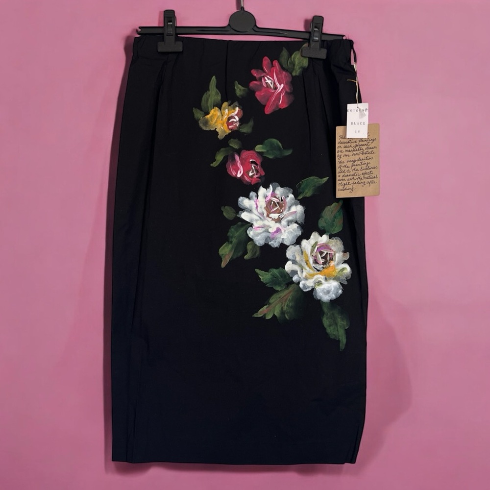 Mandalay Y2K Black Hand Painted Floral Skirt